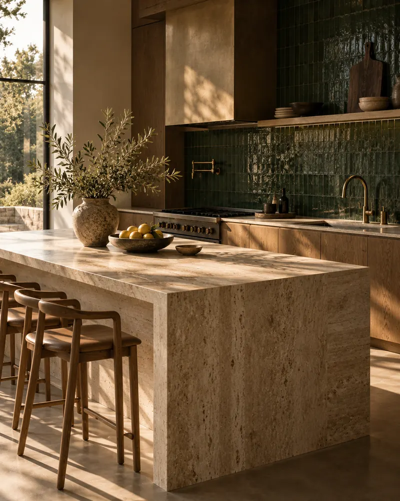 A finished kitchen with stone and oak
